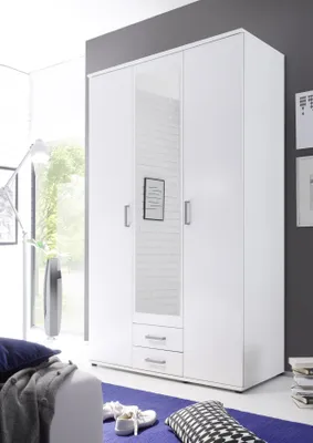 Produktbild von Kleiderschrank Daniela 120cm mit 3 Türen 2 Schubladen und Spiegel - weiß