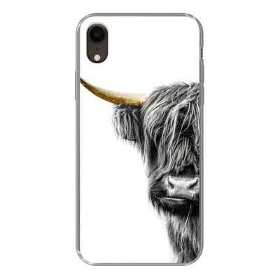 Produktbild von MuchoWow® Handyhülle Schutzhülle Hülle für iPhone XR Schottischer Highlander - Tiere - Schwarz und Gold Silikon Softcase Handy Hülle - Schutzdeckel
