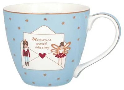 Zdjęcie produktu dla Kubek Greengate XMAS LETTER PALE BLUE Niebieski kubek świąteczny ze złotą obwódką Kubek