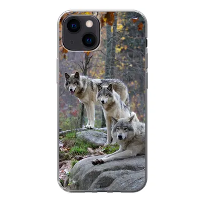 Produktbild von MuchoWow® Handyhülle Schutzhülle Hülle für iPhone 13 mini Wölfe - Fels - Wald Silikon Softcase Handy Hülle - Softcase