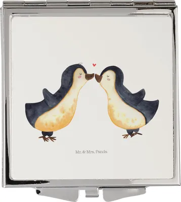 Produktbild von Mr. & Mrs. Panda Schminkspiegel klein Pinguin Liebe - Weiß - Geschenk, Kosmetikspiegel, Taschenspiegel, Hochzeit, Kleiner Spiegel, Geschenkidee, Freundin, Klappbarer