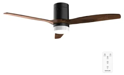 Zdjęcie produktu dla Wentylator sufitowy Cecotec z oświetleniem EnergySilence Aero 4600 w kolorze Arctic Black&Chocolate. Silnik prądu stałego 38 W, oświetlenie LED 18 W