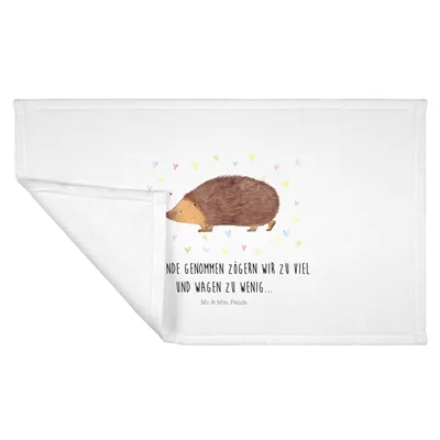 Produktbild von Mr. & Mrs. Panda Handtuch Igel Herzen - Weiß - Geschenk, Baumwollhandtuch, Vertrauen, Lustige Sprüche, Herz, Frotteehandtuch, kleines, Flauschtuch, Liebe, 50x100, Leben