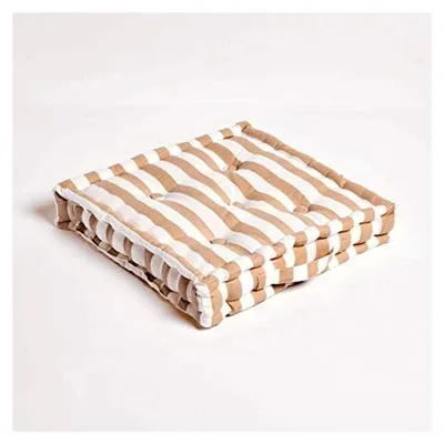 Produktbild von Breit gestreiftes Bodenkissen – beiges Sitzkissen 40x40 cm mit Tragegriff für Stühle & Boden, Matratzenkissen mit Blockstreifen, Sitzerhöhung für Garten & Balko