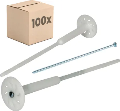 Produktbild von PROTEKTOR 100x Dämmstoff-Schraubdübel Ø8x340mm mit verzinkter Stahlschraube, WDVS Dübel, Dämmstoffdübel zur Fassaden Dämmung, Langschaftdübel bei Wärmedämmung