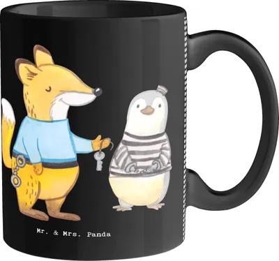 Produktbild von Mr. & Mrs. Panda Tasse Justizvollzugsbeamter Herz - Schwarz - Geschenk, Verbrecher, Teetasse, Kaffeetasse, Becher, schöne, Gefängniswärter, Gefängnis, kakaobecher