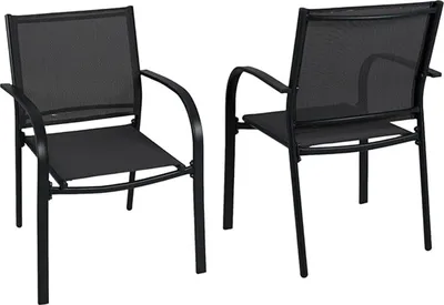 Obrázok produktu pre sada 2 záhradných stoličiek, stohovateľné stoličky so zakrivenými podrúčkami a ergonomickým operadlom, vonkajšie stoličky odolné voči poveternostným vplyvom, 150 kg, sivá