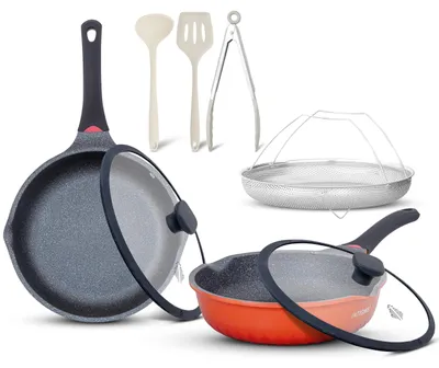10-tlg. Antihaft-Pfannenset, 28+24/30 cm, Keramik, induktionsgeeignet