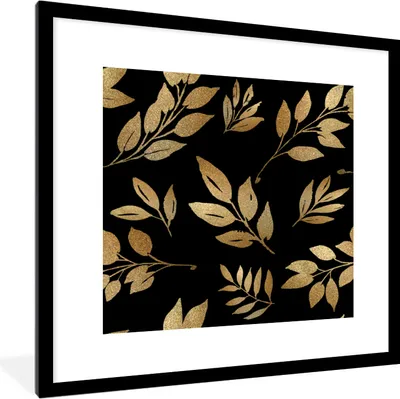 Produktbild von MuchoWow® MuchoWow® Gerahmtes Poster Muster - Gold - Blätter 40x40 cm - Poster mit zchwarzem Bilderrahmen - Poster - Plakat im Rahmen