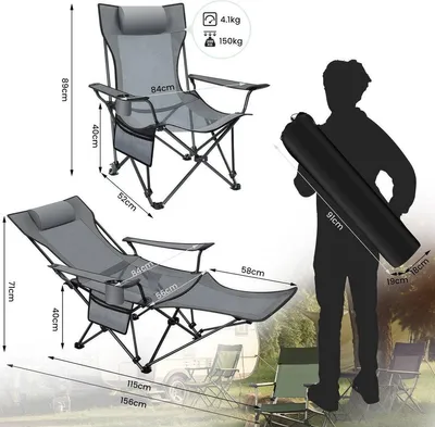 Obrázok produktu pre Skladacia turistická stolička - 2 v 1: turistická stolička a ležadlo s držiakom na poháre