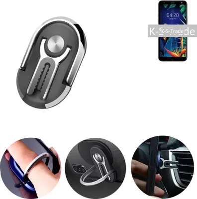 Produktbild von K-S-Trade 3in1 Smartphone-Ring Handy-Ring kompatibel mit BQ Aquaris C Fingerhalterung  Handyring Tischständer Lüftungsgitter-Halterung Tisch