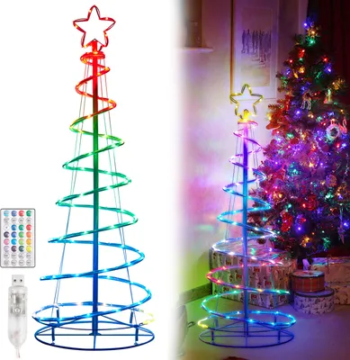 Immagine prodotto di Albero di Natale a LED con punta a stella a LED, albero illuminato USB con 73 LED, ghirlanda luminosa RGB da 1,2 m con telecomando, 8 modalità e timer, pieghevole