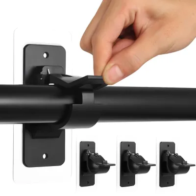 4er-Set selbstklebende Gardinenstangenhalter, schwarz, verstellbar