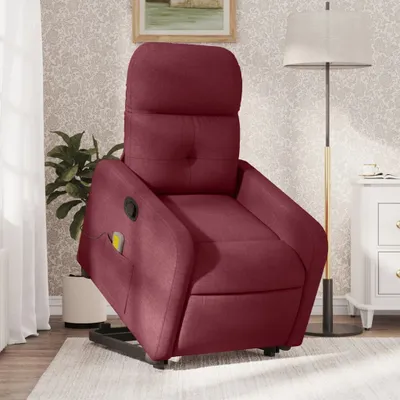 Produktbild von Design Massagesessel mit Aufstehhilfe Weinrot Stoff, Klassische Sessel 2024 Neu