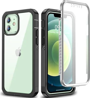 Produktbild von Handyhülle für iPhone 12 Mini Transparent Rückseite Robust Stoßstange mit integriertem Displayschutz 360 Grad Ganzkörper Schutzhülle Schwarz