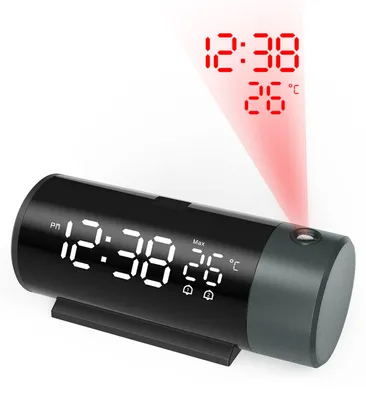 Obrázok produktu pre Projektorový budík, digitálne hodiny s projektorom otočným o 180°, 4-stupňové nastavenie jasu, prehľadný LED displej, dva budiace signály, funkcia odloženia budenia, 12/24-hodinový formát, do spálne