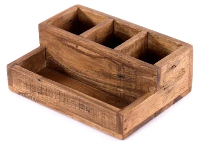 Produktbild von Schreibtisch Organizer Lepus | 34,5x23 cm (BxT), Mahagoni Holz | rustikaler Stiftehalter, Schreibtischkiste, Küchen Organizer, Büroorganizer