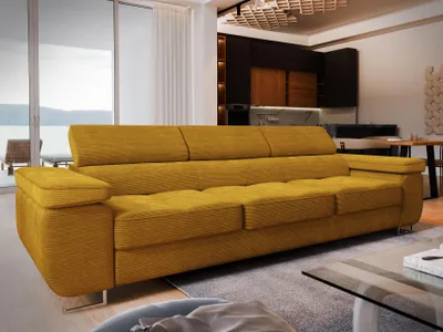 Produktbild von Sofa MOSINE Gelb Kordstoff mit Schlaffunktion, Wohnzimmersofa, Couch, Soffa, Bettsofa, Couchgarnitur- Gelb, POSO 01