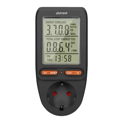 Zdjęcie produktu dla Gniazdo z licznikiem prądu/zużycia energii ORNO OR-WAT-435(GS)/B