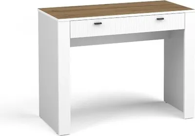 Produktbild von MOSSA Schminktisch 102 cm Weiß & Whisky Eiche – Frisiertisch mit Riffelfront & 2 Schubladen – Moderner Kosmetiktisch & Schreibtisch