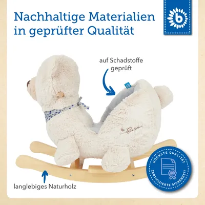 Produktbild von Bieco Plüsch Schaukeltier Bär Creme 62x30x48cm | Schaukelpferd Baby | Schaukeltier Baby | Kinderschaukel Indoor | Baby Wippe | Baby Schaukel | Schaukel Baby Spielzeug ab 1 Jahr | Holz Spielzeug Baby