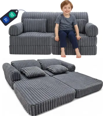 Immagine prodotto di Divano da gioco ODOL-PLUSZ®, divano per bambini in gommapiuma - divano per bambini a blocchi con materasso pieghevole | angolo accogliente, angolo lettura, letto per gli ospiti | divano per la camera dei bambini con braccioli, schienali e cuscini