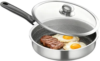 Productafbeelding van Braadpan met deksel - Koekenpan Inductie - Dagelijks Koken - Gelijkmatige Warmte - 26 cm Diameter - Zilver