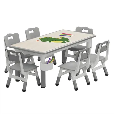 Produktbild von Kindertisch Set mit 6 Stühlen – Spieltisch für Kinder 2–6 Jahre – Holz & Kunststoff – stabil & sicher – Grau