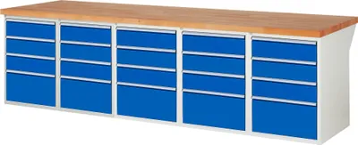 Produktbild von RAU Werkbank 3000x900x890mm 20xSchublade-TA l.gr/e.bl 4040376267689