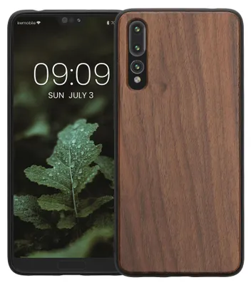 Produktbild von kwmobile Handyhülle für Huawei P20 Pro Hülle Holz - Case mit TPU Bumper - Stoßfestes Hardcase - Schutzhülle Cover in Dunkelbraun