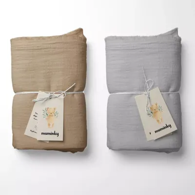 Produktbild von Muminky | Musselin Windeln - 50x60 cm - Grau und Beige - Hipoallergen - Weich und Atmungsaktiv