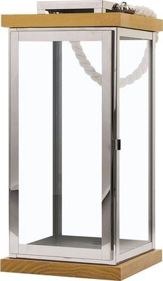 BELIANI Laterne Braun mit Silber 19 x 41 cm Holz und Edelstahl in Marine Look Dekorativ Rechteckig Modern