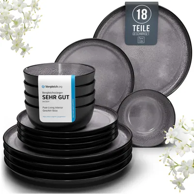 Produktbild von Steingut Geschirrset 6 Pers. Ibiza 18-tlg Hochwertiges Mediterranes Geschirr Set - Schüssel- und Teller Set - Tafelservice 6 Personen Geschirrsets