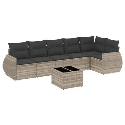 Produktbild von 7-tlg. Garten-Sofagarnitur mit Kissen Hellgrau Poly Rattan