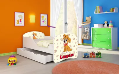 Produktbild von ACMA I Jugendbett Kinderbett Junior-Bett Komplett-Set mit Matratze Lattenrost Weiß 11 Welpe 160x80 + Bettkasten