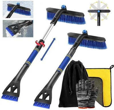 Imagen del producto de Unyqoos® Rascador de hielo telescópico 3 en 1 con escoba, cabezal giratorio de 360°, ajustable de 65 a 83 cm, fabricado en ABS/PVC/EVA – ideal para coches, SUV y camiones