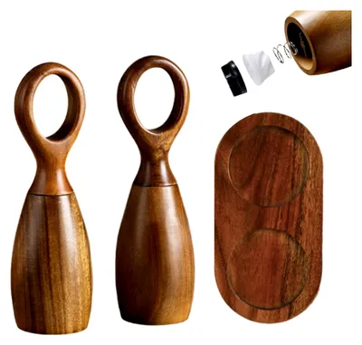 Produktbild von Salz- und Pfeffermühlen-Set aus Holz, manuelle Mühlen mit verstellbarem Keramikkern