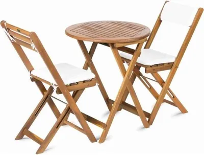 Image de Ensemble de Balcon Fieldmann CAROL FDZN 4003-T, Acacia, Crème, Table Ronde 60 cm, 2 Chaises Pliantes