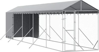 Obrázek produktu pro vidaXL Venkovní bouda pro psy se střechou stříbrná 2x10x2,5 m ocelová pozinkovaná
