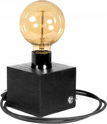 Produktbild von LED Wood | Edison Tischlampe, Nachttischlampe, 10x10 cm, Schwarz Eiche, Retro, E27, 40W, Glühbirne