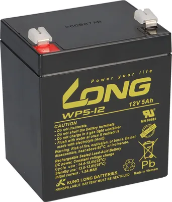 Zdjęcie produktu dla Akumulator kwasowo-ołowiowy Kung Long 12V 5Ah WP5-12 Faston 6,3 mm