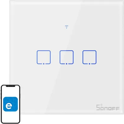 Image de Sonoff T0EU3C interrupteur d'éclairage Verre trempé, Polycarbonate (PC) Blanc