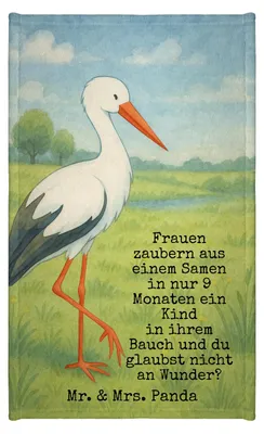 Produktbild von Mr. & Mrs. Panda Handtuch Storch Design - Weiß - Geschenk, Mütter, Gäste-WC, Baby, Gästehandtuch 30x50, Klein, Gästetuch, Geburt, Lustige Sprüche, Störche, stoffhandtuch
