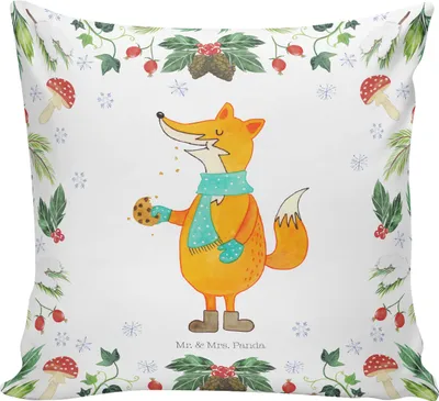 Produktbild von Mr. & Mrs. Panda Sofakissen Fuchs Keksdose - Weiß - Geschenk, Couchkissen, kissen bedruckt, Deko, Polster, Weihnachten, Dekokissen