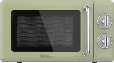 A retro-style green microwave oven is shown against a white background.