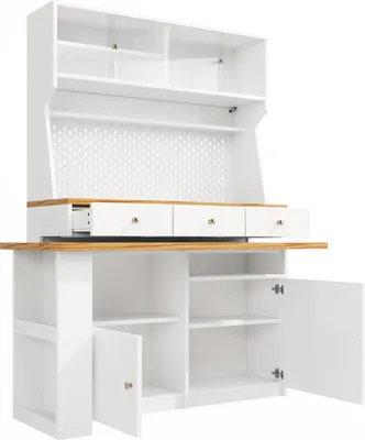 Produktbild von Flieks Hochschrank Küchenschrank mit ausziehbarem Tisch, Buffetschrank mit Led, Küchenbuffet mit Stauraum, 137x45x178 cm, Weiß