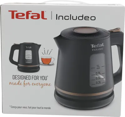 Produktbild von Tefal Includeo Wasserkocher KI5338, 1 l, 2400 W, Schwarz, Kunststoff, Wasserstandsanzeige
