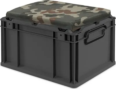 Produktbild von Eurobox NextGen Seat Box Camouflage | HxBxT 26,5x30x40cm | 20 Liter | Griffe geschlossen | Schwarz | Eurobehälter, Sitzbox, Transportbox, Transportbehälter, Stapelbehälter