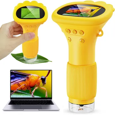 Produktbild von Digitales Kinder Mikroskop 50-1000x – 2" IPS Display 8 LED USB-C | Tragbar Lernspielzeug mit Fotos & Videos