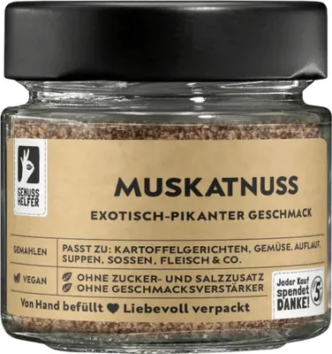 Produktbild von Muskatnuss, gemahlen, Grenada-Nuss für herzhafte Speisen, ohne Zusatzstoffe, 50g im Glas